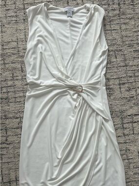 Carmen Marc Valvo Ivory Twist-Detail Midi Dress